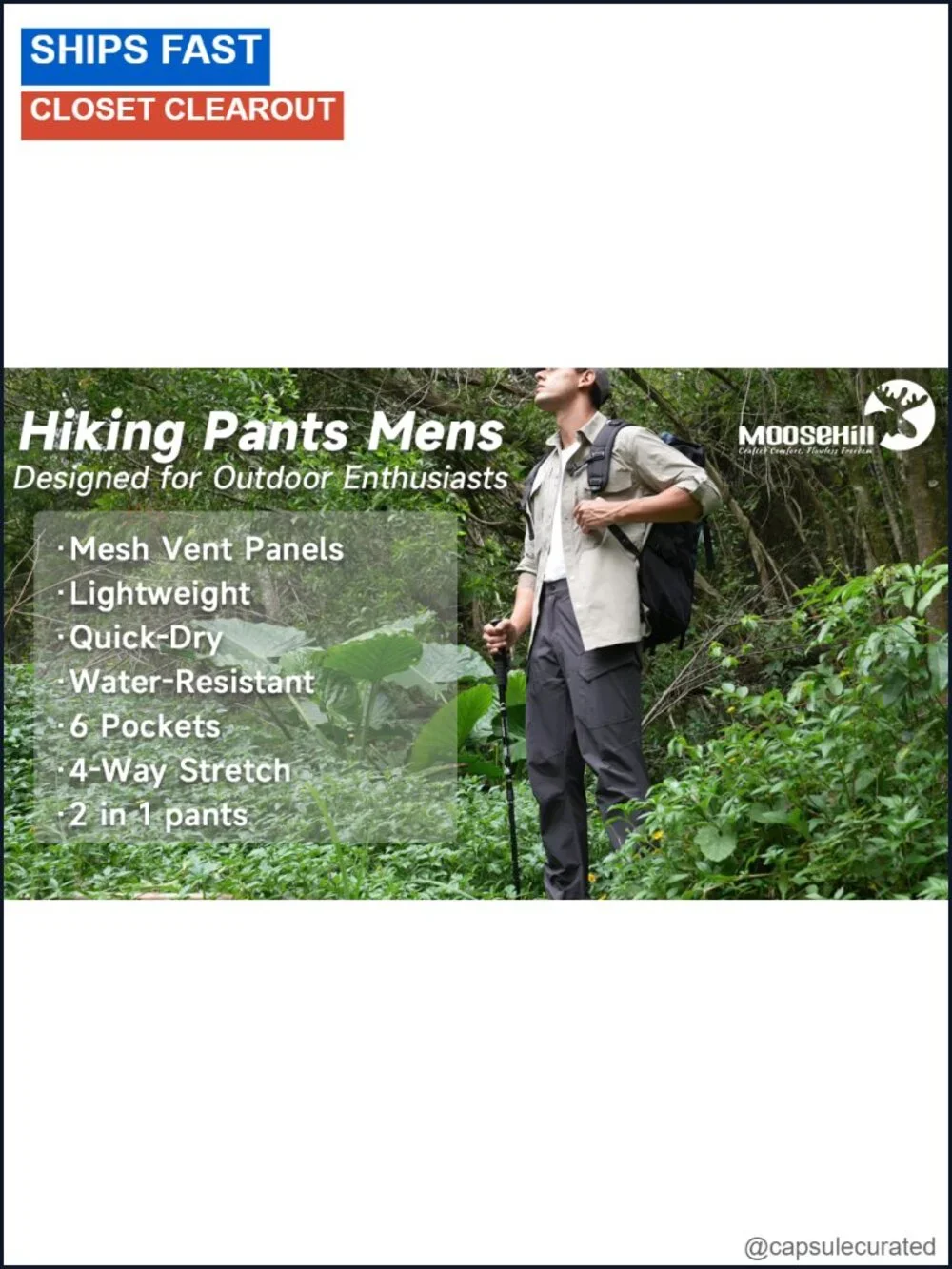 Men's Stretch Nylon Hiking Pants Lightweight Quick Dry Cargo with Zip Pockets
